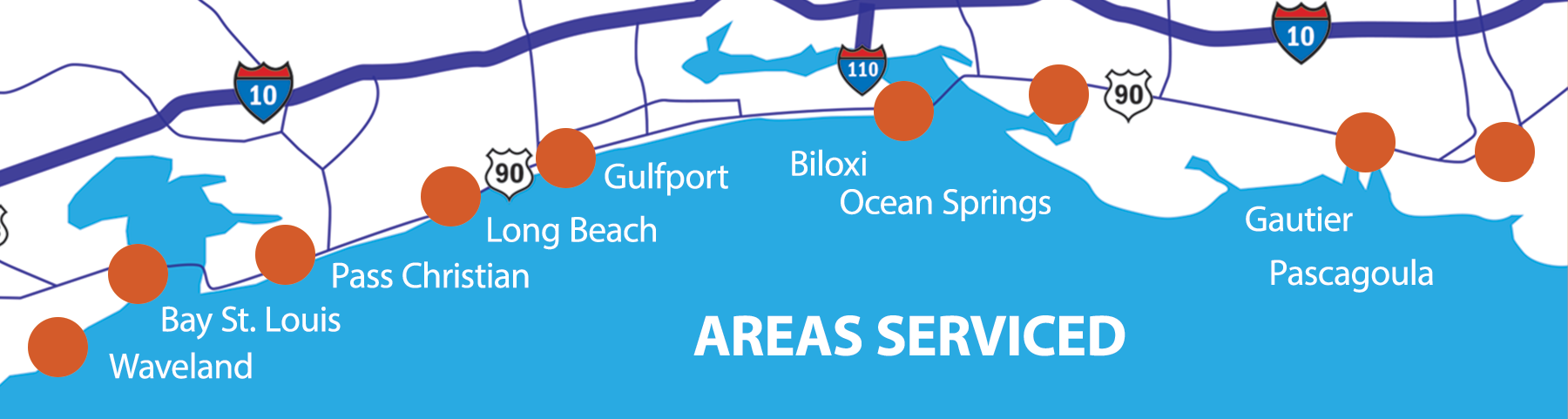Areas we service on the Mississippi Gulf Coast